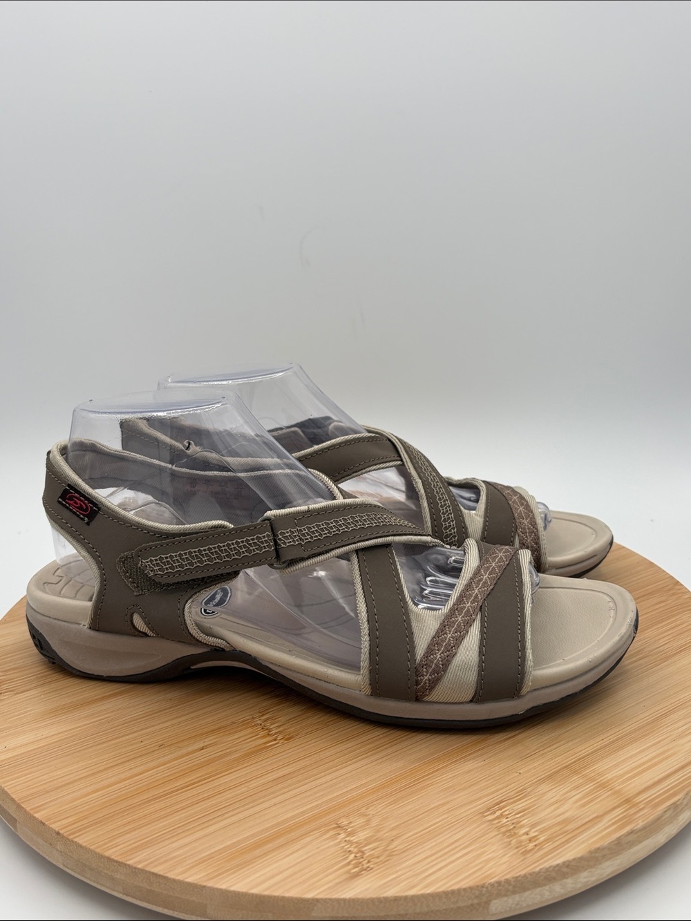 Dr. Scholl’s Panama Gel Cushion Sport Sandals Taupe Leather Hook Loop Women 9M